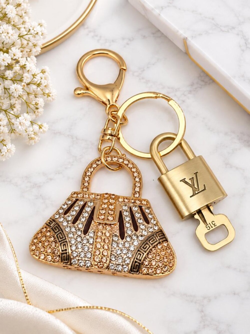 Authentic Louis Vuitton Gold Padlock 🔒 Key Set w/ Bag Charm